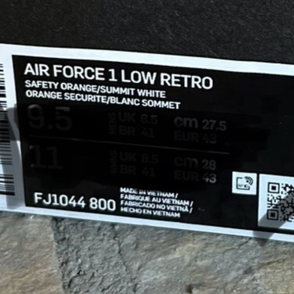 Nike Air, 40th Anniversary Edition, Air Force, Safety Orange & White, Mens 7 - Picture 10 of 10